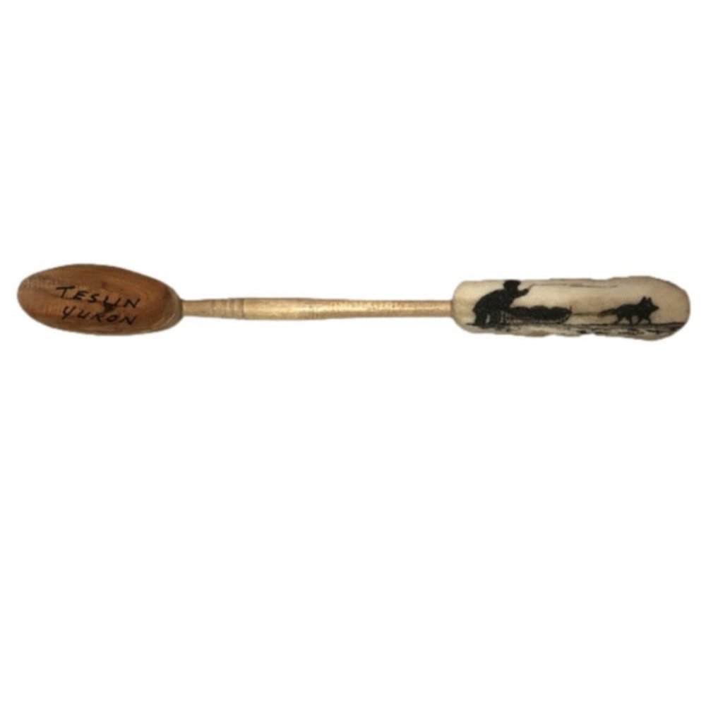 VTG Moose Antler Wooden Souvenir Spoon Whitehorse Yukon Log Church Seeley Alaska